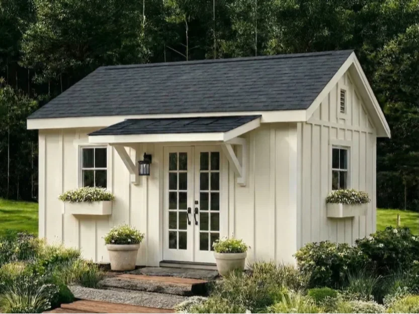 Premium Appalachian-inspired backyard structure with board-and-batten siding in a refined outdoor setting